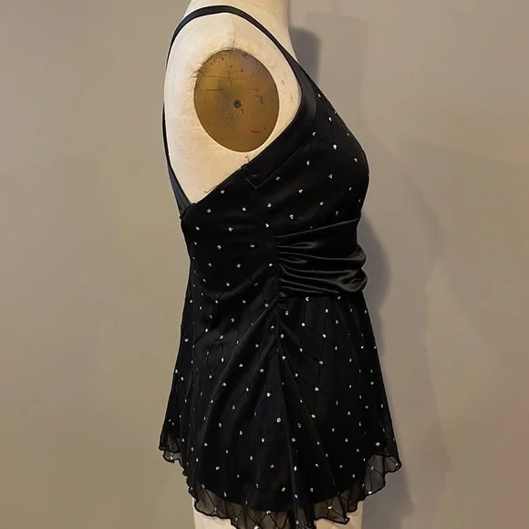 R&M Richards Black Sequin Sheer cross cross back blouse - Picture 5 of 6
